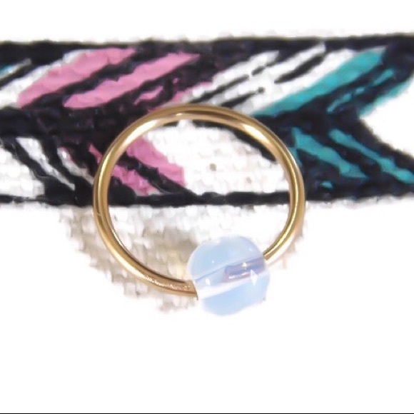 14K SOLID Gold or Rose Opalite Captive Bead Ring - CBR - Septum & Daith Piercing - Picture 2 of 10